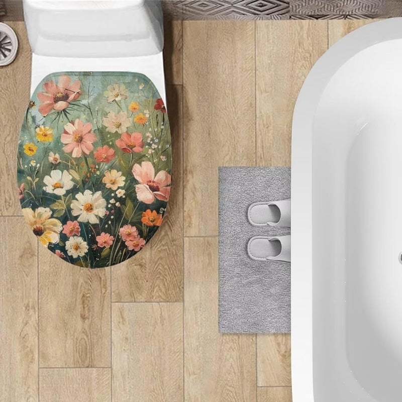 Flashideas Floral Print Toilet Lid Cover Toilet Seat Covers for Bathroom Super Soft Toilet Tank Cover Seat Covers Fits Most Toilet Lids Machine Washable Bathroom Decoration Accessories - Image 3